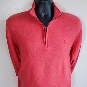 Polo Ralph Lauren Pima Cotton 1/4 Zip Mesh Knit Coral Men's L Pullover Sweater